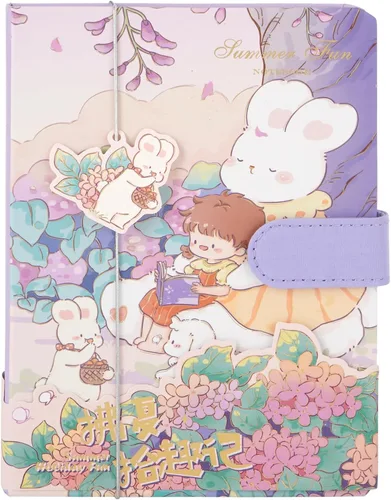 Miniatura 10 de Lindo cuaderno de dibujos animados kawaii, cuaderno de bocetos japonés con cubierta de cuero, cuaderno de notas, cuaderno de viaje, rosa claro