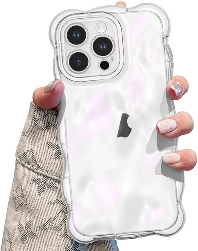 Miniatura 15 de UEEBAI Funda ondulada para iPhone 12 Pro Max, bonita cubierta plateada con forma de onda para iPhone, bonita funda estética 3D para teléfono, Blanco