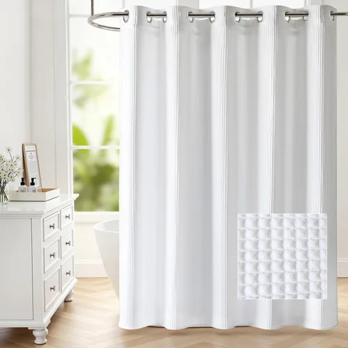 Miniatura 10 de Cortina de baño River Dream de 36" de ancho con diseño de ondas de gofre, sin ganchos, con forro a presión, cortina de baño de tela de mezcla
