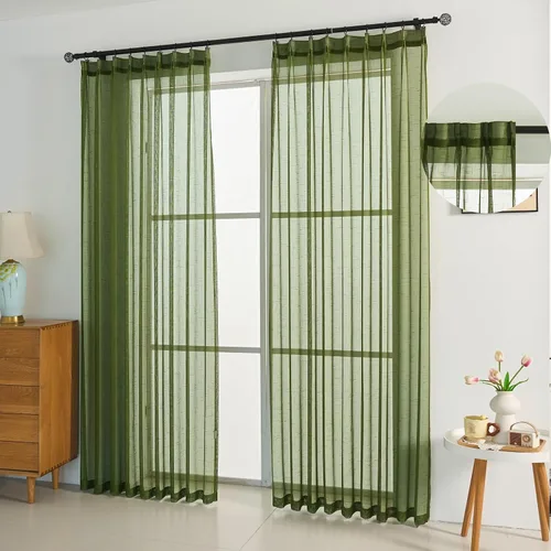 Miniatura 18 de Cortinas plisadas negras traslúcidas de 84 pulgadas de largo, 2 paneles para dormitorio, lino texturizado, ganchos transparentes para pista