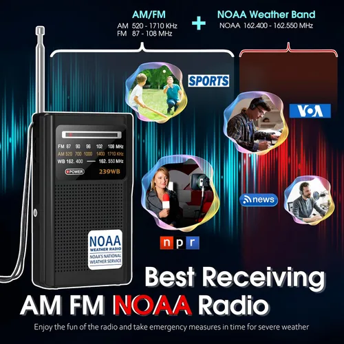 Miniatura 3 de Greadio NOAA Radio Meteorológica, Conector de Auriculares Estéreo, Radio Transistor Portátil AM/FM Operada por Batería con la Mejor Recepción