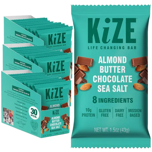 Miniatura 10 de KiZE Energy Bars - Barras energéticas de reemplazo de comidas con alto contenido de proteínas, a base de mantequilla de almendras, sin gluten, sin