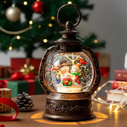 Miniatura 13 de Globo de nieve de Navidad con agua brillante de muñeco de nieve con música y temporizador, linterna iluminada con pilas para regalos de decoración