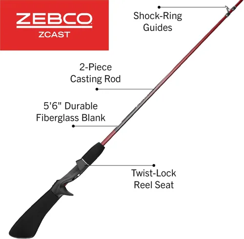Miniatura 2 de Zebco Z-Cast Casting Fishing Rod, 2-Piece Durable Z-Glass Fishing Pole, Comfortable EVA Rod Handle, Shock-Ring Guides