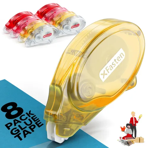 XFasten Cinta adhesiva de doble cara para álbumes de recortes, 0.315 in x 30 pies, paquete de 8 unidades de cinta adhesiva multicolor, cinta de
