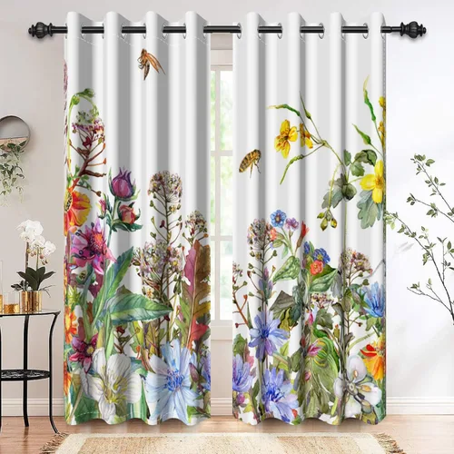 Miniatura 9 de Renaiss Cortinas de flores de 21 x 45 pulgadas, cortinas opacas botánicas con ojales para ventana, estampado de hojas y flores, flores silvestres
