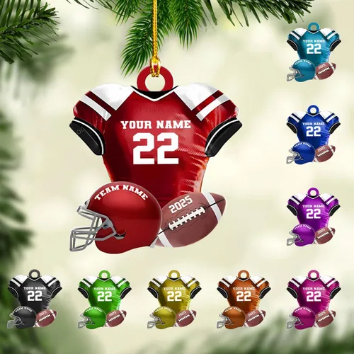 Miniatura 12 de Adornos de fútbol personalizados, hombreras y casco, adorno de Navidad, regalo de jugador estadounidense, regalo para niños y niñas, decoración