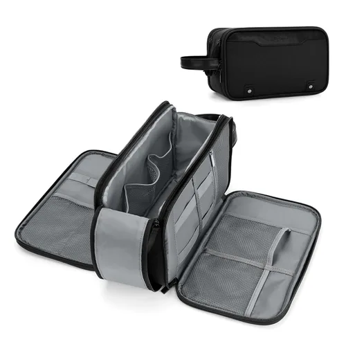 Miniatura 15 de Bolsa de aseo Wedama para hombres, bolsa de aseo colgante de viaje para viajes de negocios, natación, camping, Negro, M, Classic