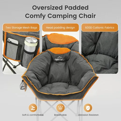 Miniatura 4 de Silla de campamento acolchada de gran tamaño para adultos, silla de césped acolchada portátil, capacidad de peso de 450 libras, silla plegable