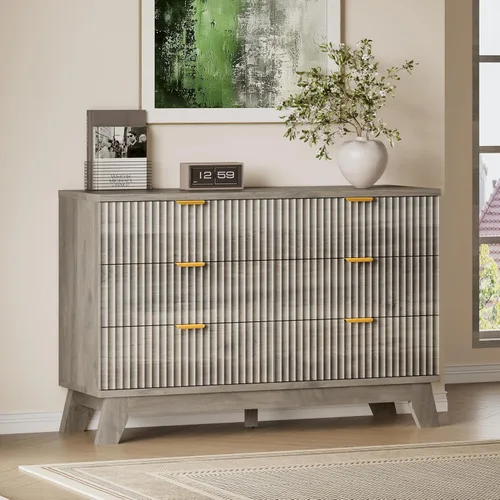 Miniatura 61 de BORNOON Cómoda alta de 46" para dormitorio, cómoda de 6 cajones acanalados, cómoda moderna de madera con almacenamiento profundo, correderas