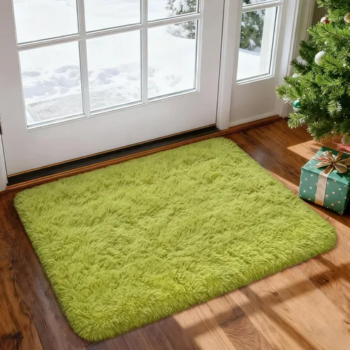 Miniatura 3 de Merelax Alfombra Moderna Suave y Esponjosa Shaggy para Dormitorio Sala de Estar Decoración de Sillas Pequeñas Alfombras Tapetes para Pies Piso, Verde