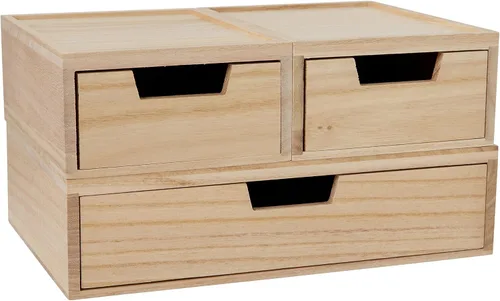 Martha Stewart Weston Cajas de almacenamiento apilables de madera con cajones extraíbles, organizadores de almacenamiento de madera de Paulownia,