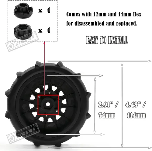 Miniatura 3 de Ruedas y neumáticos hexagonales RC de 0.472 in/0.551 in para 1/10 Slash 2WD 4×4 4wd, Arrm a Senton Axia1 Red cat Rc 4wd Hex desmontables neumáticos
