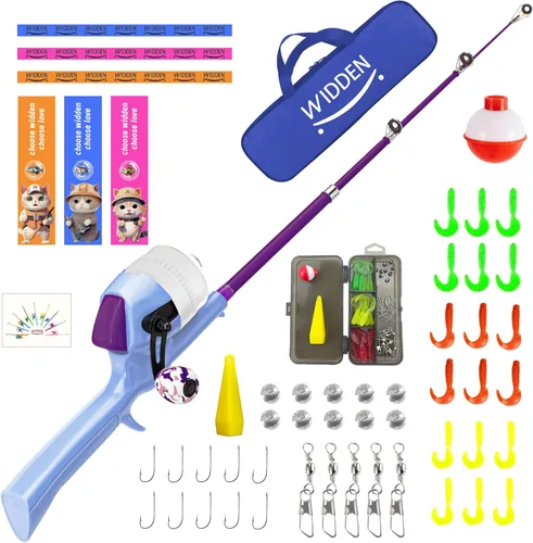 Miniatura 19 de Caña de pescar para niños, caña de pescar telescópica, caña de pescar plegable para niños y carrete con caja de aparejos, línea de pesca, flotador