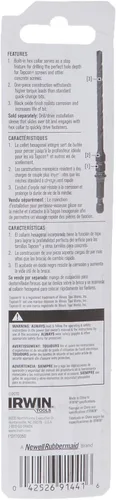 Miniatura 3 de IRWIN Tools 1870568 Impact Performance Series Instalación de tornillos para hormigón Broca de 3/16 pulgadas x 5 pulgadas para tornillos de 1/4