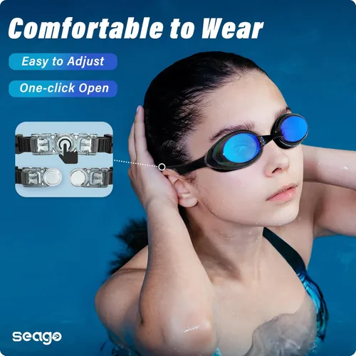 Miniatura 3 de Seago 2 Pack Swimming Goggles Anti-fog Anti-UV Silicone Swim Goggles Adult Women Men azul y dorado