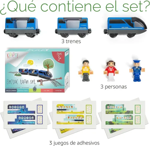 Miniatura 2 de KipiPol Conjunto de Tren de Juguete Locomotora de Acción a Batería para Vías de Madera, (Magnético) - Compatible con Thomas The Train Toys, Conjunto
