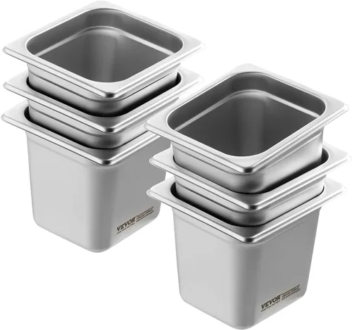 Miniatura 12 de VEVOR Paquete de 6 sartenes de acero inoxidable de tamaño completo, sartenes de mesa de vapor de 2.5 pulgadas de profundidad, sartenes comerciales