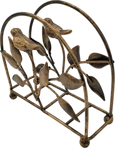 Miniatura 5 de Servilletero clásico de hierro fundido con forma de pájaro y árbol/Dispensador de pañuelos independiente para mesa, bronce