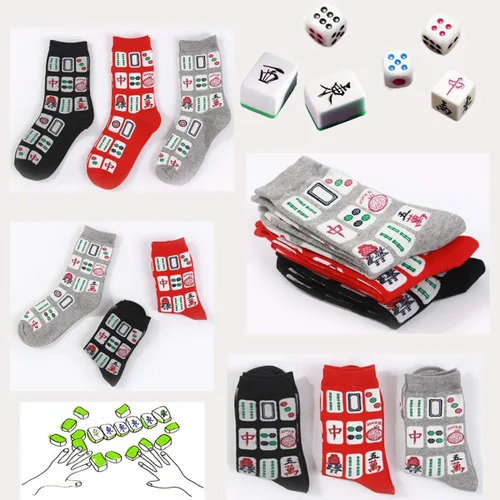 Miniatura 2 de Creative Mah Jong Print Novedosos Calcetines de algodón para hombres y mujeres