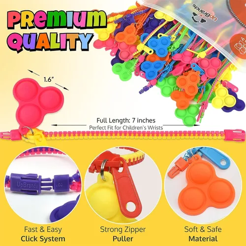 Miniatura 3 de UpBrands 48 pulseras mejoradas con cremallera Pop-It para niños, juguetes antiestrés para TDAH, juguetes para aliviar la ansiedad, kit