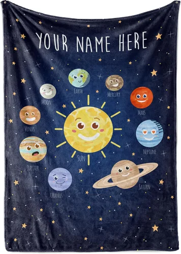 Miniatura 6 de Manta personalizada con diseño de cohete para niños, bonita manta con nombre personalizada para niños y niñas, divertido espacio exterior, galaxia