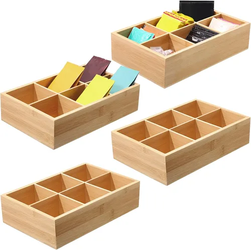 Maitys Organizador de almacenamiento dividido de bambú, contenedor de bambú con 6 compartimentos, contenedor de almacenamiento de alimentos, caja de