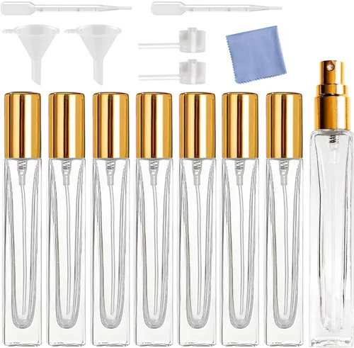 Miniatura 7 de 8 botellas de perfume de 0.3 fl oz, botellas de spray de vidrio rellenables, mini botella de vidrio cuadrada portátil de viaje, pequeña botella
