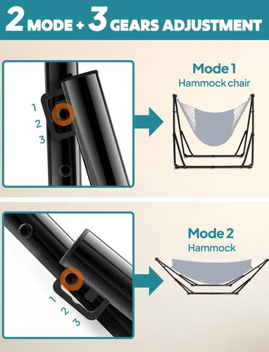 Miniatura 5 de Anyoo Hamaca y silla oscilante 2 en 1 con soporte de acero plegable y funda de transporte, portátil y ajustable, fácil de instalar para exteriores