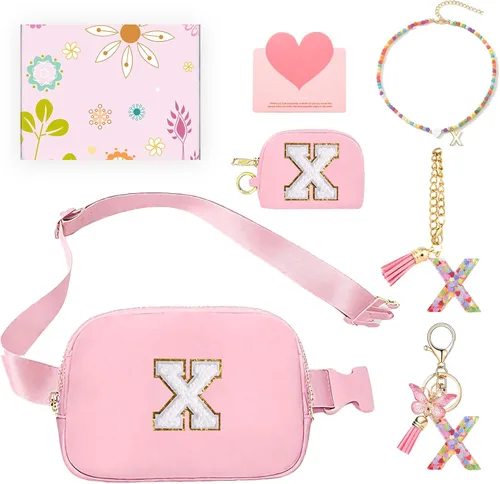 Miniatura 43 de Regalos de moda para niñas adolescentes, cangurera con monograma para niña con llavero, collar, dijes de taza, tarjeta de felicitación y caja