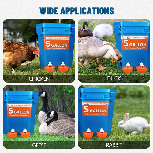 Miniatura 6 de Paquete de 8 tazas grandes automáticas para bebedero de pollo, alimentador de agua para pollo, kit de alimentador de agua para aves de corral