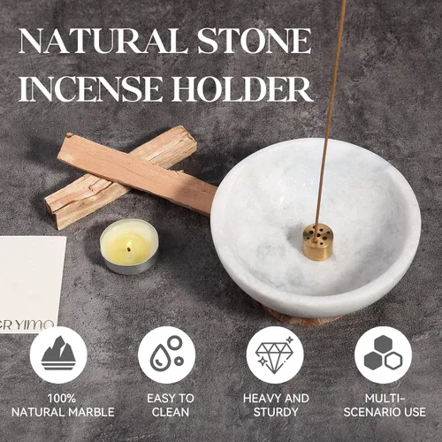 Miniatura 3 de Koville Soporte de incienso de mármol natural, soporte para varillas de incienso con 9 agujeros, quemador de incienso hecho a mano con recogedor