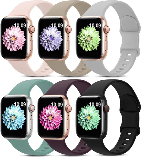 Miniatura 20 de Paquete de 6 bandas deportivas compatibles con Apple Watch de 38mm 40mm 41mm 42mm 44mm 45mm 49mm 46mm, correa impermeable de silicona para iWatch