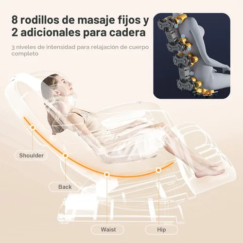 Miniatura 3 de FURNIMAT Silla de masaje de cuerpo completo, silla de masaje de gravedad cero con 10 rodillos fijos, bolsas de aire, calefacción, masaje de pies