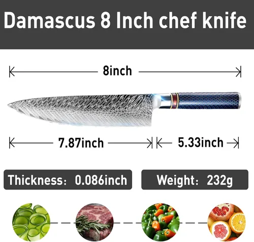 Miniatura 2 de Cuchillo de chef de 8 pulgadas, cuchillo de chef japonés VG10, cuchillo de cocina japonés VG10, cuchillo de acero inoxidable de alto carbono de 67