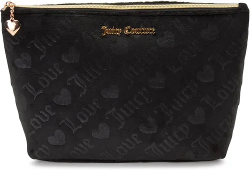 Juicy Couture Bolsa de maquillaje negra Organizador de cosméticos Esenciales de viaje con cremallera superior cuña terciopelo corazón amor