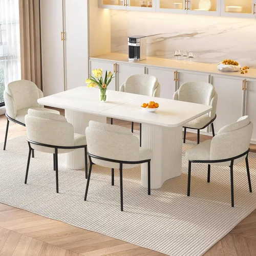 Miniatura 14 de Mesa de comedor rectangular de 62.99 pulgadas para 4-6 personas, mesa de cocina moderna con patas en forma de onda, mesas de comedor para cocina