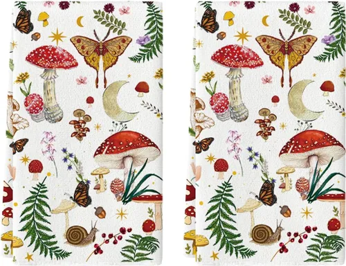 Artoid Mode Toallas de Cocina Toallas de Platos de Hongos Modernas Beige, 18x26 Pulgadas Lindas Toallas de Mano de Decoración Botánica de Granja