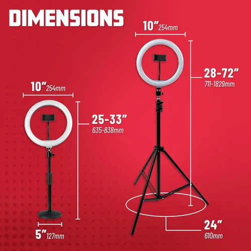 Miniatura 6 de Gator Frameworks Juego con (2) anillos de luces LED de 10 pulgadas con soportes de altura ajustable y soportes universales para teléfono