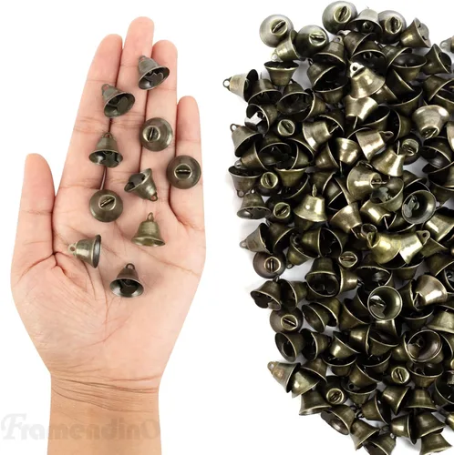 Miniatura 6 de Framendino, Paquete de 200 mini cascabeles de bronce vintage para manualidades, 0.630 in, pequeña campanilla de la libertad para árbol de Navidad