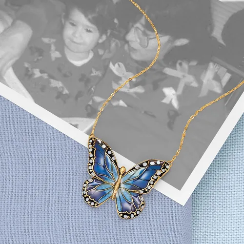 Miniatura 3 de Ross-Simons Italian Multicolored Enamel Butterfly Necklace in 14kt Yellow Gold