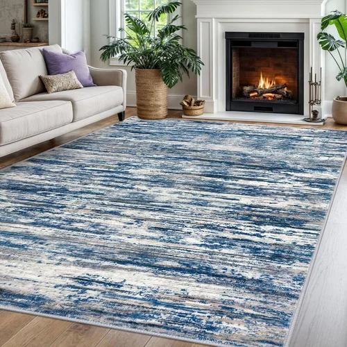 Miniatura 76 de SIILOOM 2 x 3 Alfombra moderna y abstracta para entrada, alfombra neutra azul marino gris multicolor súper suave de área pequeña, alfombras lavables