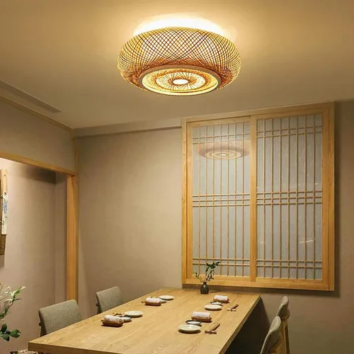 Miniatura 2 de Lámpara moderna de 3 luces, lámpara de interior, lámpara de techo vintage de bambú, lámpara colgante de linterna de ratán para cocina, comedor
