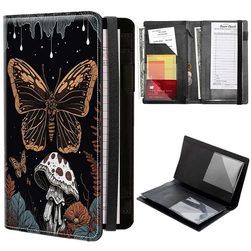 Miniatura 9 de Libros de servidor de flores de mariposa y luna para camarera, cartera de cuero sintético con cierre de vendaje elástico, organizador con bolsillo