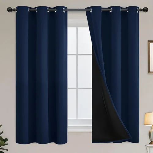Miniatura 348 de Yakamok Cortinas negras, cortinas de ventana con aislamiento térmico y eficiencia energética para dormitorio, cortinas opacas completas y cortinas