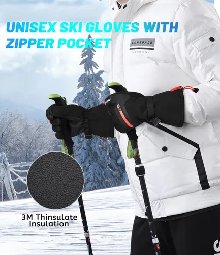 Miniatura 2 de Guantes de invierno para hombres y mujeres, guantes de snowboard y esquí, impermeables y aislados, resistentes al viento para clima frío