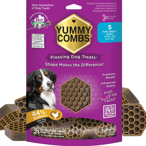 Miniatura 18 de Yummy Combs Golosinas dentales para perros, aprobadas por veterinarios VOHC, deliciosa proteína de pollo, elimina el sarro con forma de peine