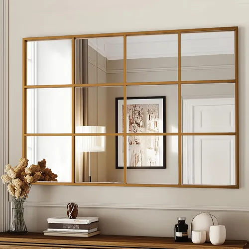 Miniatura 10 de Antok Espejo de pared, espejo decorativo de ventana de 24 x 36 pulgadas, espejo de pared con marco de metal, colgante o inclinado para sala