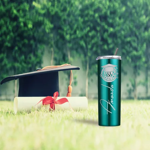 Miniatura 6 de Regalos de graduación, vaso delgado de graduación personalizado con nombres, vaso aislado con grabado láser personalizado de 20 onzas con tapas