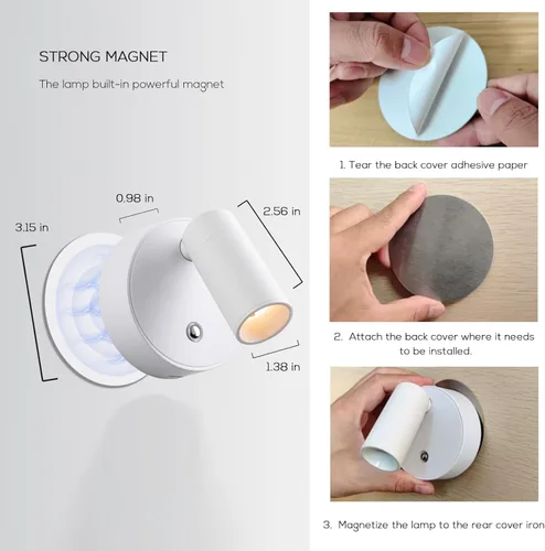 Miniatura 5 de Antorcha de carga tipo C, luz nocturna, luces LED de lectura, ajuste de brillo, rotación magnética de 350°, control táctil, lámparas para niños